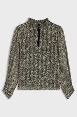 Relaxed-fit blouse in printed seersucker, Patterned