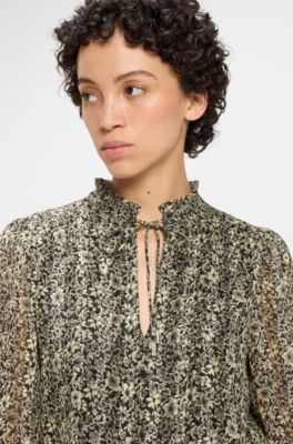 Relaxed-fit seersucker blouse met print, Bedrukt