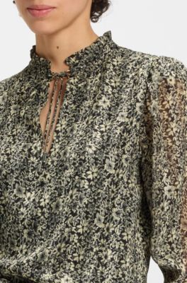 Relaxed-fit seersucker blouse met print, Bedrukt