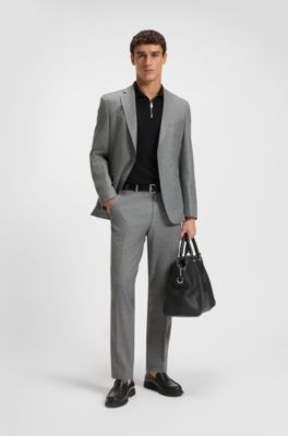 Zip-neck polo shirt with piqu&eacute; weave, Black