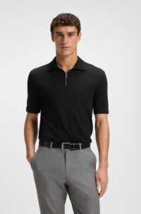 Polo en tissage piqué avec encolure zippée, Noir