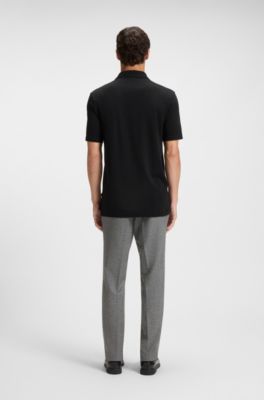 Zip-neck polo shirt with piqu&eacute; weave, Black