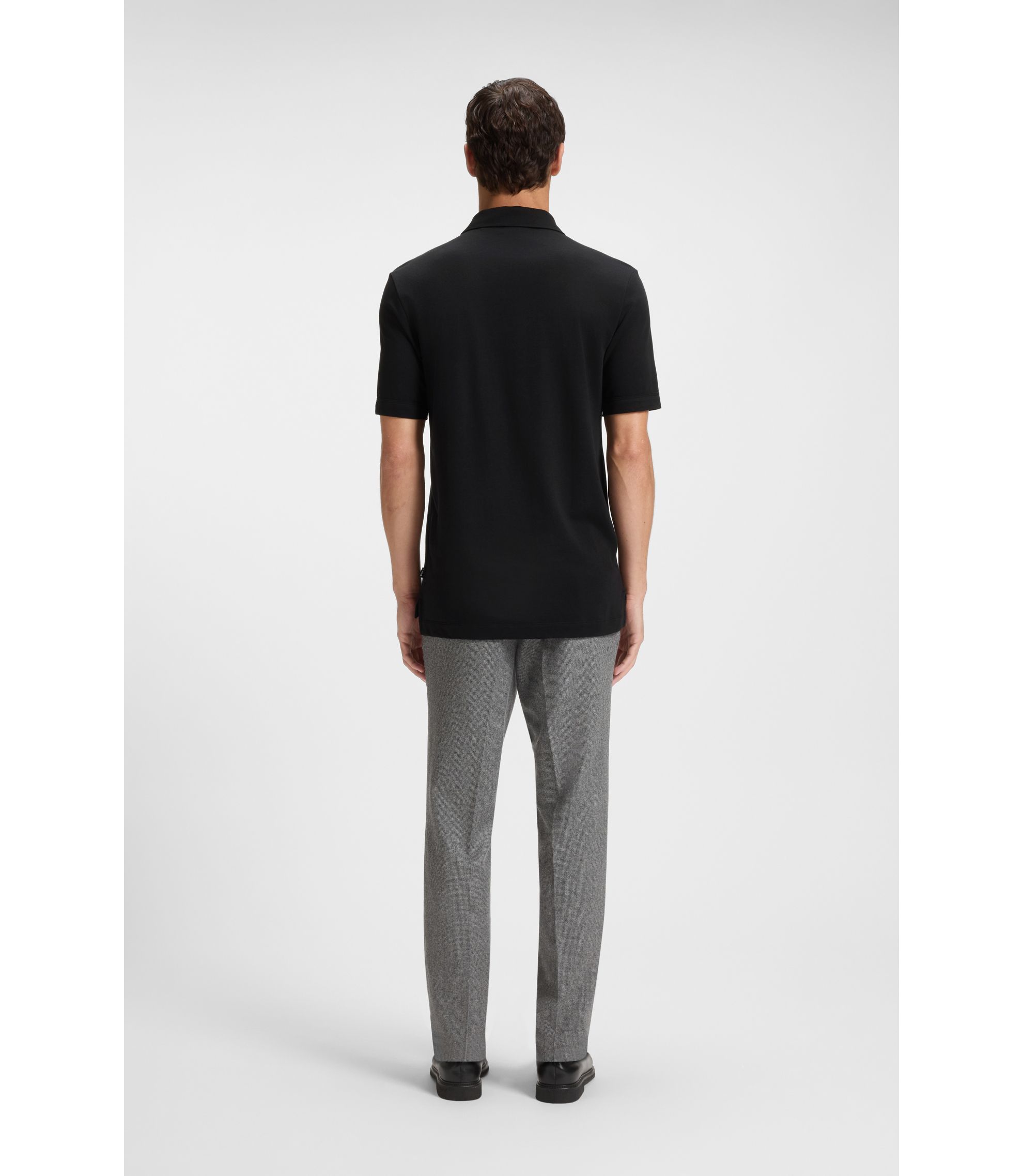 BOSS - Zip-neck polo shirt with piqué weave - Black