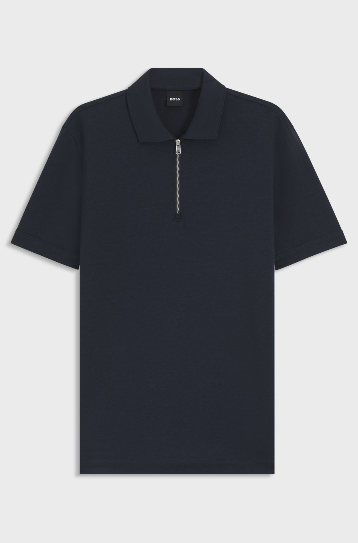 BOSS - ジップネック ポロシャツ ピケニット - ダークブルー BOSS - ジップネック ポロシャツ ピケニット - ダークブルー