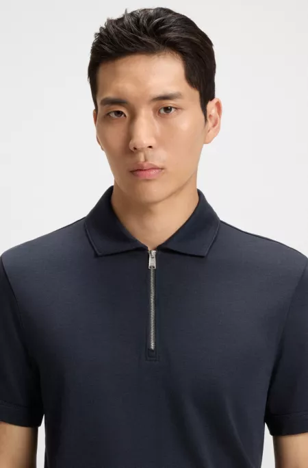 Zip-neck polo shirt with piqué weave