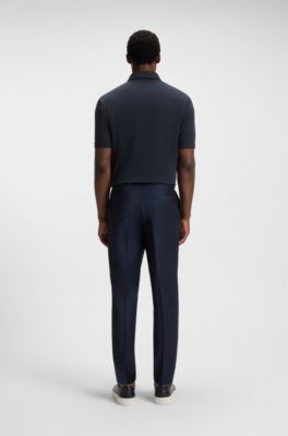 Zip-neck polo shirt with piqu&eacute; weave, Dark Blue