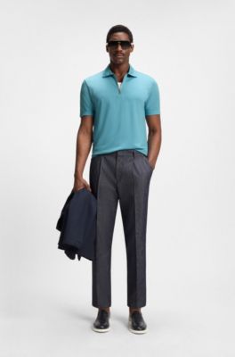 Zip-neck polo shirt with piqu&eacute; weave, Light Blue