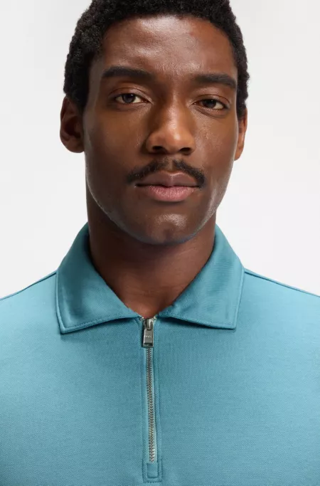 Zip-neck polo shirt with piqué weave