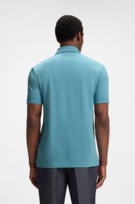 Zip-neck polo shirt with piqu&eacute; weave, Light Blue