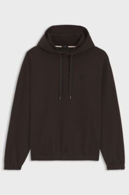 Relaxed-fit hoodie in mercerised cotton, Dark Brown