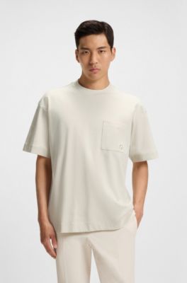 Mercerised-cotton T-shirt with Double B monogram, Natural