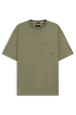 Mercerised-cotton T-shirt with Double B monogram, Olive