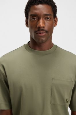 Mercerised-cotton T-shirt with Double B monogram, Olive