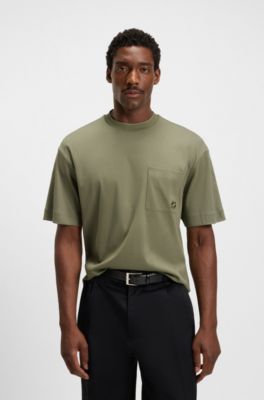 Mercerised-cotton T-shirt with Double B monogram, Olive