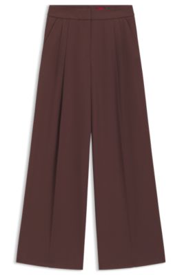 Relaxed-fit trousers in stretch fabric with twin pleats, Brown