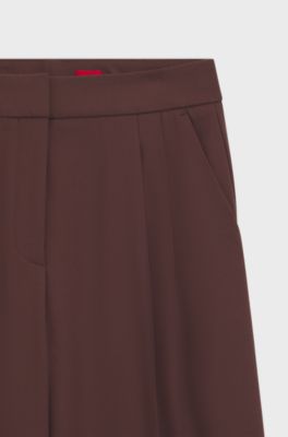 Relaxed-fit trousers in stretch fabric with twin pleats, Brown