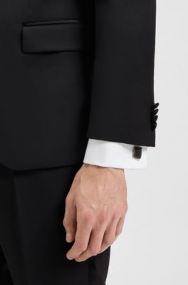 Boutons de manchette avec insert marbr&eacute;, Noir