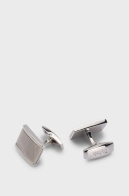 Boutons de manchette avec insert marbr&eacute;, Argent