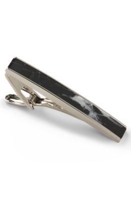 Brass tie clip with marble insert, Black