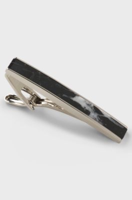Brass tie clip with marble insert, Black