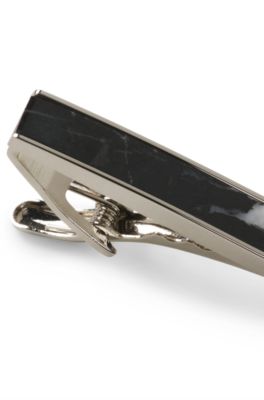 Brass tie clip with marble insert, Black