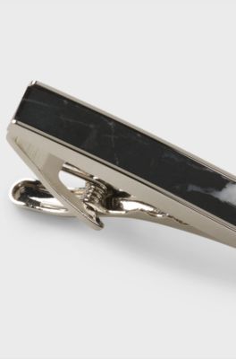 Brass tie clip with marble insert, Black