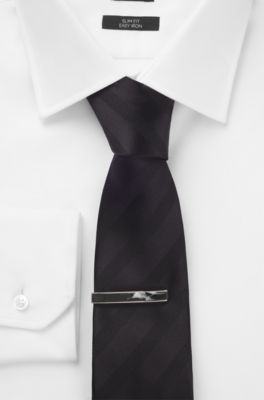Brass tie clip with marble insert, Black