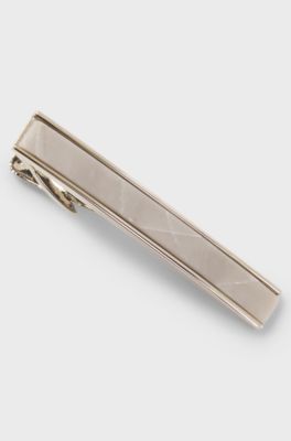 Brass tie clip with marble insert, Silver