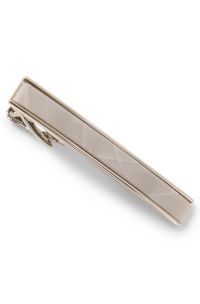 Brass tie clip with marble insert, Silver