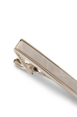 Brass tie clip with marble insert, Silver