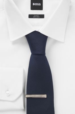 Brass tie clip with marble insert, Silver