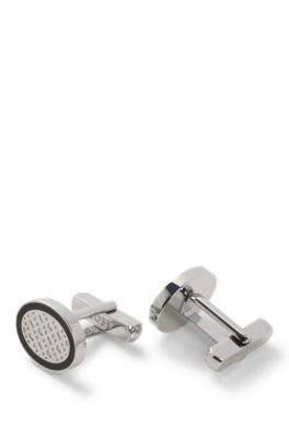 Oval brass cufflinks with monogram centre, Black