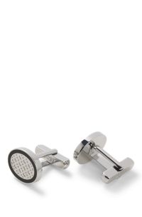 Oval brass cufflinks with monogram centre, Black
