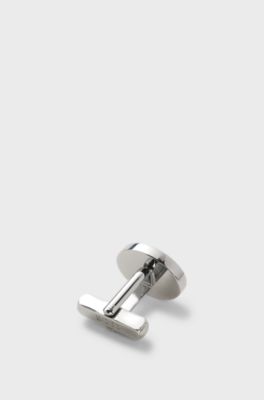 Oval brass cufflinks with monogram centre, Black