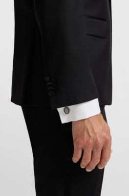 Oval brass cufflinks with monogram centre, Black