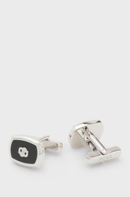 Enamel-insert cufflinks with Double B monogram, Black