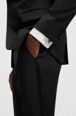 Boutons de manchette &agrave; insert en &eacute;mail et monogramme Double&nbsp;B, Noir