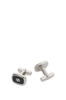 Enamel-insert cufflinks with Double B monogram, Dark Blue