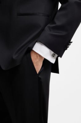 Enamel-insert cufflinks with Double B monogram, Dark Blue