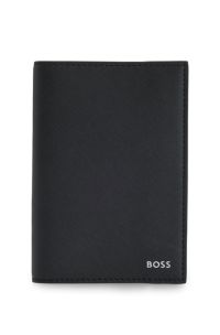 Structured passport holder with logo, Black