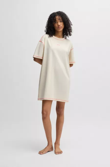 Stretch-cotton nightdress with contrast logo