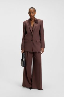 Relaxed-fit blazer with flower brooch, Dark Brown