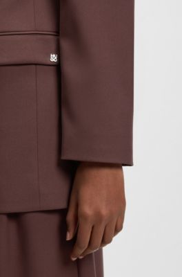 Relaxed-fit blazer with flower brooch, Dark Brown