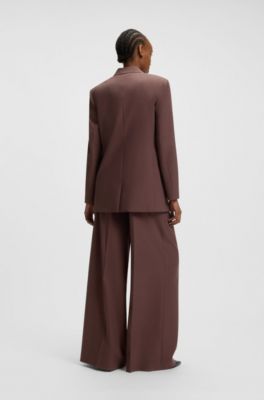 Relaxed-fit blazer with flower brooch, Dark Brown