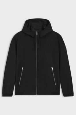 Wasserabweisende Jacke aus Mikrofaser-Popeline mit Kapuze, Schwarz