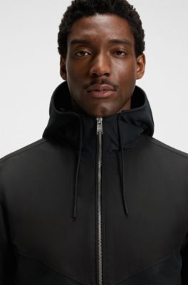 Veste &agrave; capuche en popeline microfibre d&eacute;perlante, Noir