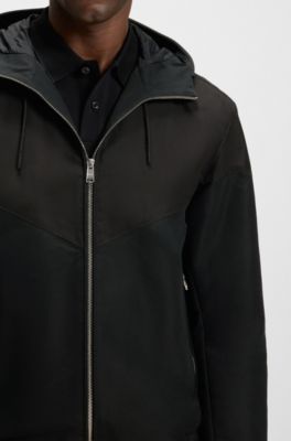 Water-repellent hooded jacket in microfibre poplin, Black
