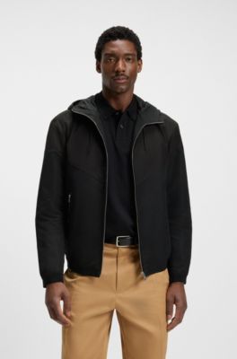 Veste &agrave; capuche en popeline microfibre d&eacute;perlante, Noir