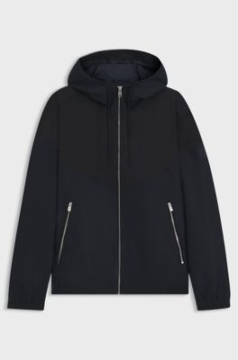 Veste &agrave; capuche en popeline microfibre d&eacute;perlante, Bleu fonc&eacute;