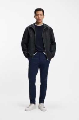 Veste &agrave; capuche en popeline microfibre d&eacute;perlante, Bleu fonc&eacute;